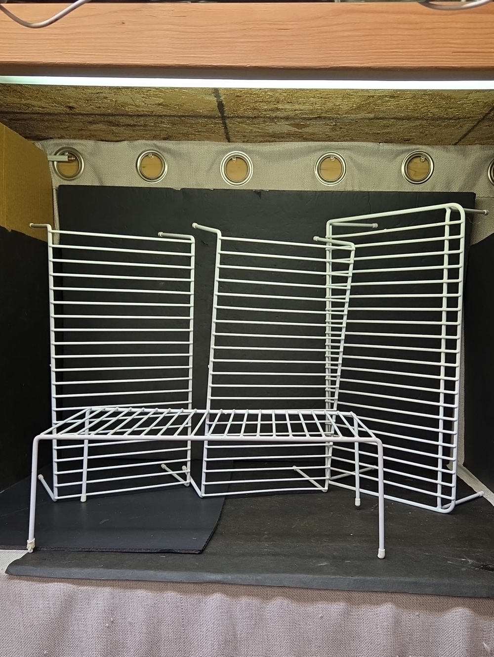 4 white vinyl covered wire organizer storage shelves,